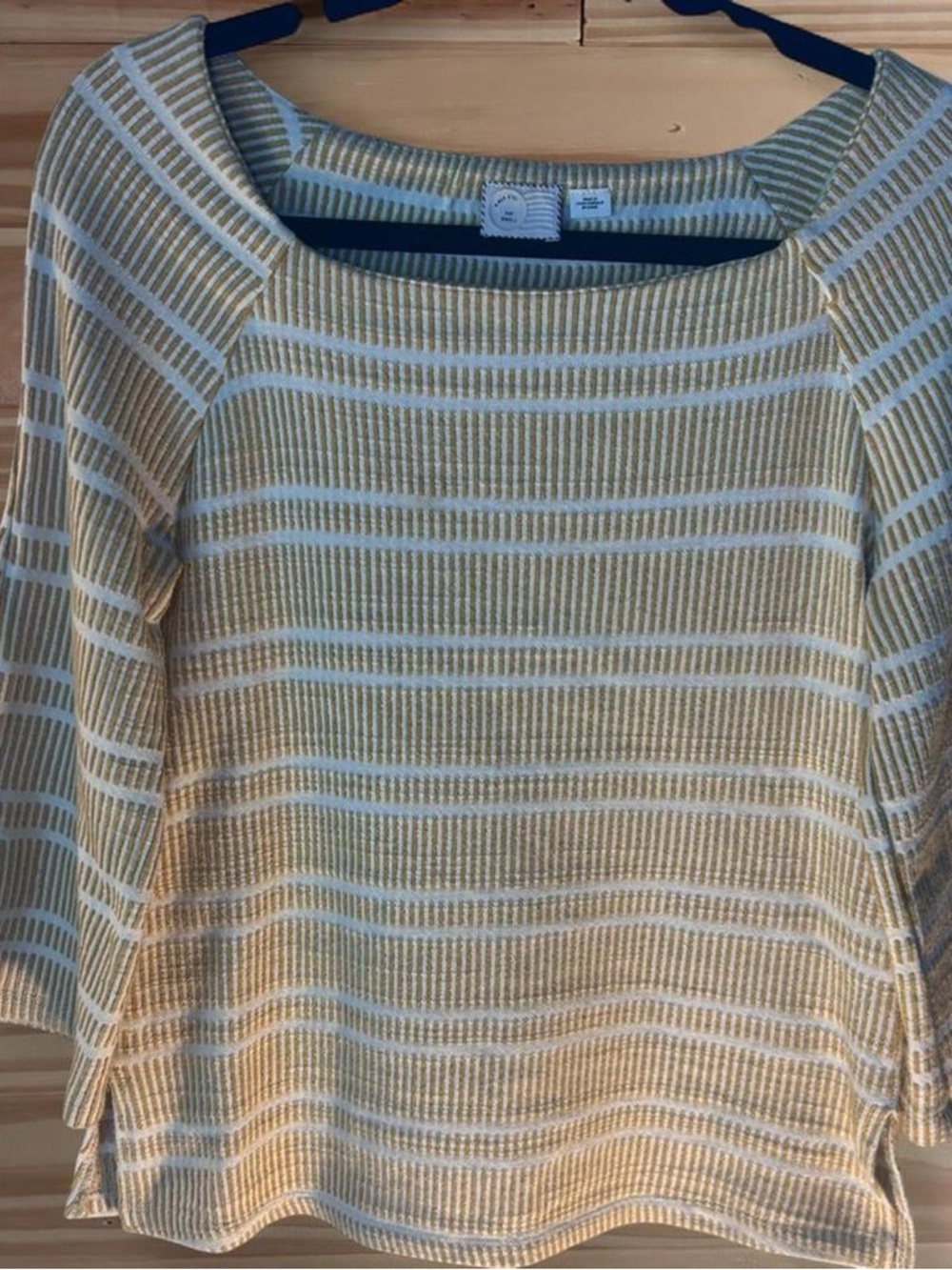Anthropologie Postmark Mustard Yellow Striped Flared Sleeve Sweater size S - Picture 2 of 8